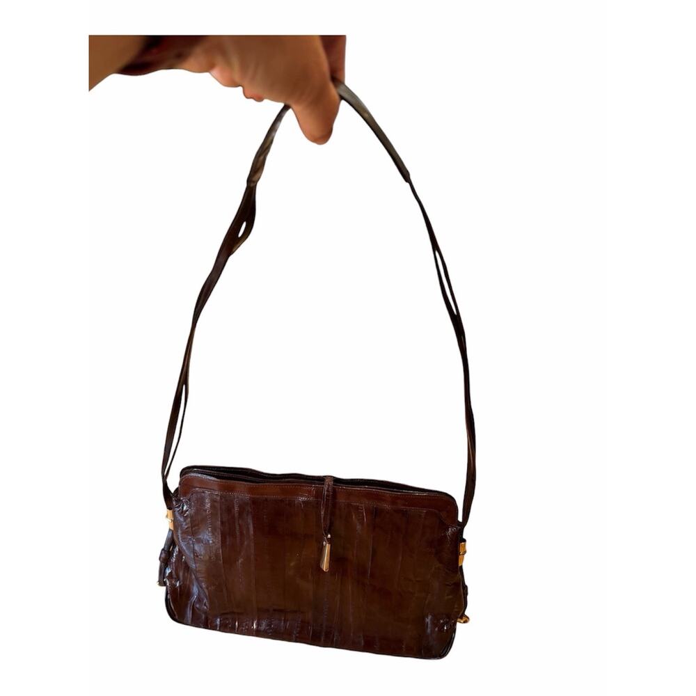 VTG Genuine Eel Skin Purse Oxblood Burgundy Patent Gloss Suede Lining Boho Chic